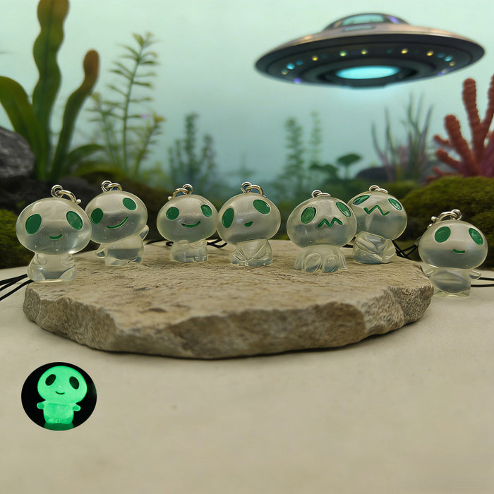 Glow-in-the-Dark Green-Eyed Alien Phone Strap Charms in Seven Poses