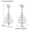 Cutout Christmas Tree Star Stud Dangle Earrings Stainless Steel view 6