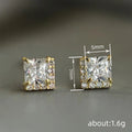 Square Princess Cut Stud Earrings Gold Silver Clear Green view 4