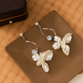 White and Purple Floral Vine Flower Long Dangle Earrings view 2