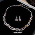 Square Crystal Necklace Drop Earring Sets Gold Silver Tone view 3
