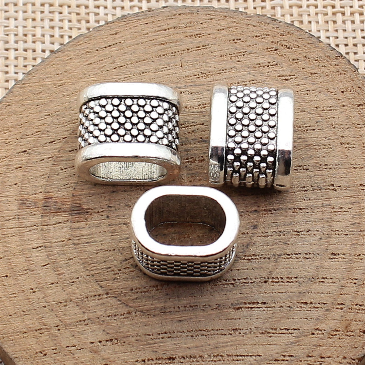 14x11x9.7mm 3.8g Antique Silver Zinc Alloy Oval Polka Dot Large Hole Beads for Bracelet Making