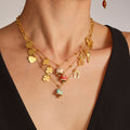 Gold Enamel Bell Luck Charm Necklace Bracelet Heart Clover view 1