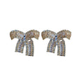 Silver Crystal Pave Ribbon Bow Statement Stud Earrings view 5