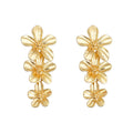 Gold Cascading Triple Flower Long Drop Earrings Pair view 5