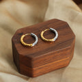 Two Tone Gold Steel Hammered Huggie Hoop Earrings Pair view 2