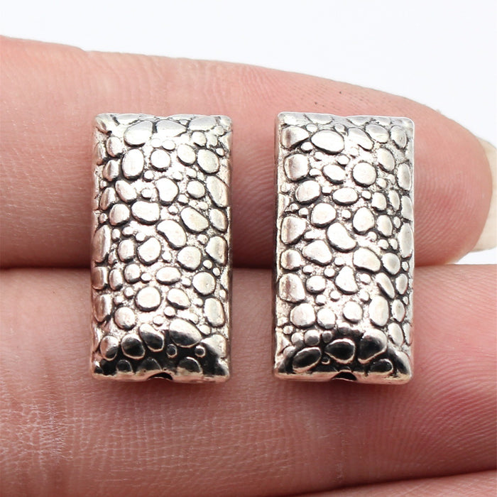 Pebble Texture Rectangular Metal Bead in Antique Silver Tone