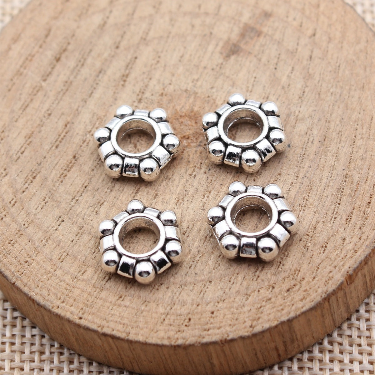 11x11x3.8mm 1.5g Antique Silver Zinc Alloy Large Hole Spacer Beads for Bracelet Jewelry Making
