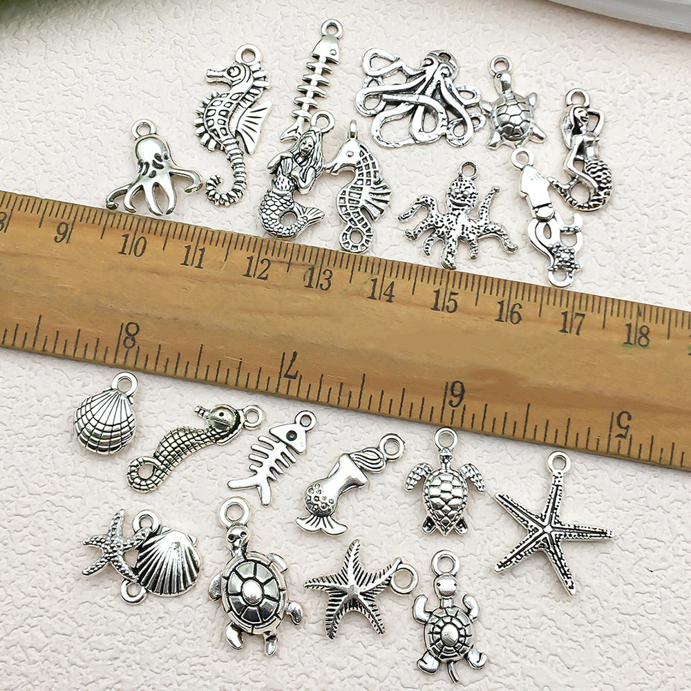 Antique Silver Zinc Alloy Seahorse Turtle Starfish Charm Pendant for DIY Ocean Jewelry