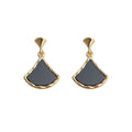 Gold Tone Black Ginkgo Leaf Fan Geometric Drop Earrings view 5