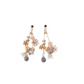 Colorful Floral Beaded Long Dangle Stud Earrings with Polished Metal Details view 5
