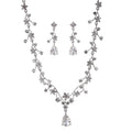 Black Silver Tone Crystal Floral Teardrop Crystal Two Designs Metal Necklace and Earring view 5
