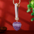 Striped Band Crystal Heart Keychains with Straps and Plain Options view 9