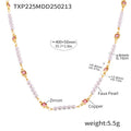Gold Steel Faux Pearl Square Pink Zircon Necklace and Bracelet Set view 7
