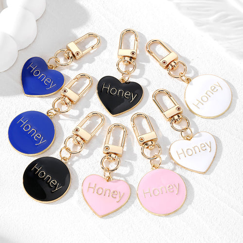 Main product view of gold Tone Honey Heart and Round Clip Keychains in Eight Colors