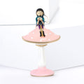 Enamel Girl on Mushroom Brooch in Red or Pink Styles view 2