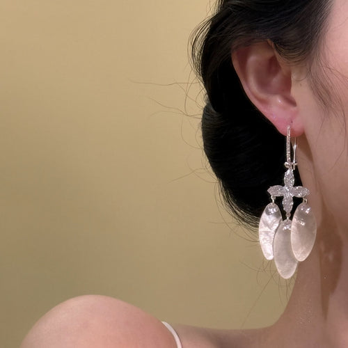 Silver Tone Crystal Petal Cluster Statement Drop Earrings in arranged product view