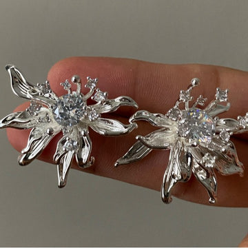Crystal Layered Flower Stud Earrings Fashion Jewelry