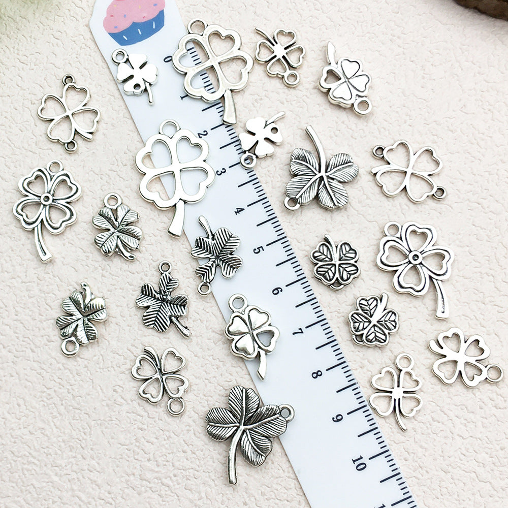 Antique Silver Zinc Alloy Hollow Four Leaf Clover Charm Pendant for DIY Handmade Jewelry