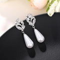 White Gold Marquise Floral Pearl Drop Earrings Alloy view 5