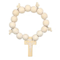 Natural White Wood Bead Crucifix Stretch Bracelet Charms view 5