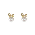 Gold Tone Bow And White Pearlescent Drop Stud Earrings view 5