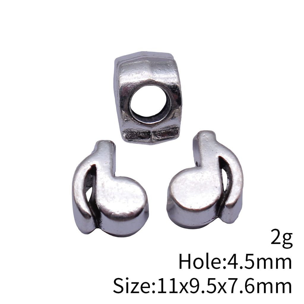 11x9.5x7.6mm 2g Antique Silver Tone Zinc Alloy Music Note Large Hole Beads for DIY Bracelet Jewelry