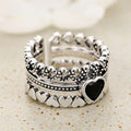 Silver Tone Black Heart Multi Band Ring Hollow Hearts view 2