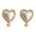 Gold Heart Pearl Stud Drop Earrings Small Pearl Base view 5