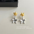 Two-Tone Matte Gold Silver Liquid Star Drop Earrings view 4