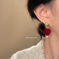 Gold Heart Stud Wine Velvet Heart Pearl Drop Earrings view 2