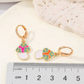 Gold Tone Enamel Flower Mushroom Huggie Drop Earrings in Six Colors view 4