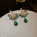 Green Crystal Floral Teardrop Statement Drop Earrings view 6