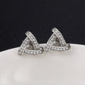 Silver Tone Layered Triangle Stud Earrings With Clear Stones view 4