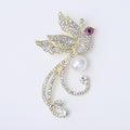 Crystal Phoenix and Pearl Brooch with Polished Metal and Decorative Accents view 7