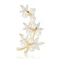 Pearl Vine Metal Brooch with Branching Gold or Silver Vine with Pearls and Clear Crystals view 5