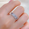 Silver Triple Row Baguette Round Clear Stone Ring Sizes 6-10 view 2
