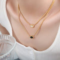 Gold Double Layer Twisted Rope Oval Stone Pendant Necklace view 4