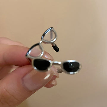 Mini Sunglasses Open Ring In Silver Tone With Black Or Clear Lenses