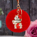 Crystal Lucky Cat Keychains with Faux Fur Pompoms in Sixteen Options view 1