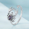 Open Adjustable Scorpion Ring Dark Teardrop Stone Silver Tone view 2