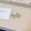 Silver Twin Peach Pearl Look Huggie Hoop Dangle Earrings view 4