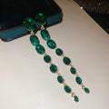 Green Crystal Triple Strand Drop Stud Earrings Decorative Jewelry Pair view 6