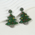 Beaded Rhinestone Christmas Tree Stud Earrings In Green And Silver view 4