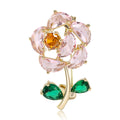 Crystal Rose Stem Brooch Blue or Pink Gold Silver Tone view 5