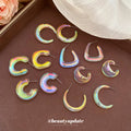 Iridescent Geometric Chunky Hoop Stud Earrings with Polished Metal Details view 3