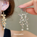 Silver Tone Floral Pearl Look Hook Earrings Fashion Jewelry for Women view 2