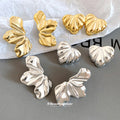 Textured Metal Heart and Leaf Stud Earrings in Two Finishes view 3