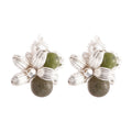 Silver Tone Flower Stud Earrings with Green and Blue Beads view 5
