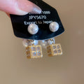 Pearl and Crystal Square Reversible Stud Earrings with Polished Details view 6